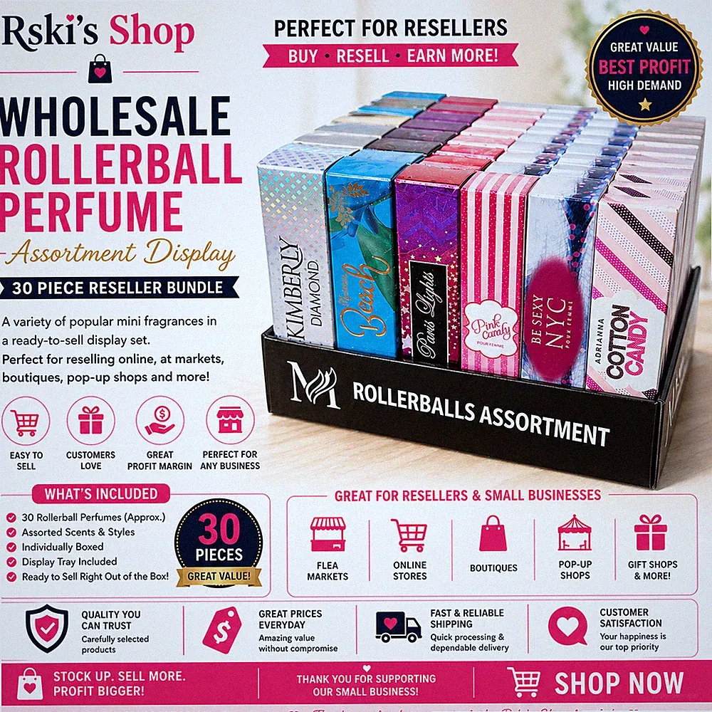New Wholesale Rollerball Perfume Lot 30 Pc Assorted Mini Fragrance Display