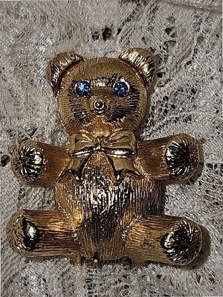Vintage Solid Perfume Compacts Lot Teddy Bear & Shell Gold Tone Collectibles